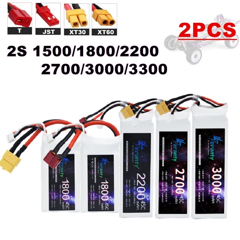 Drone Racing Battery - 2PCS 7.4V Lipo 2S Battery 1500mah/1800mAh/2200mah/2700mah/3000mah/3300mah