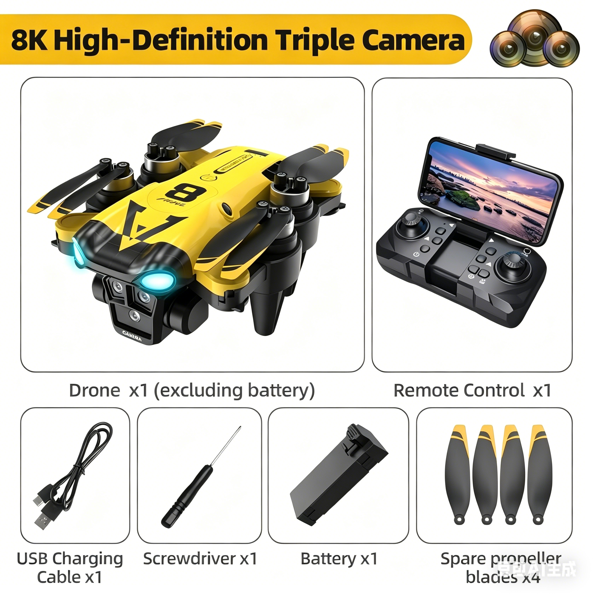 New Quadcopter with Triple Cam - Drone Racing Camera review and price