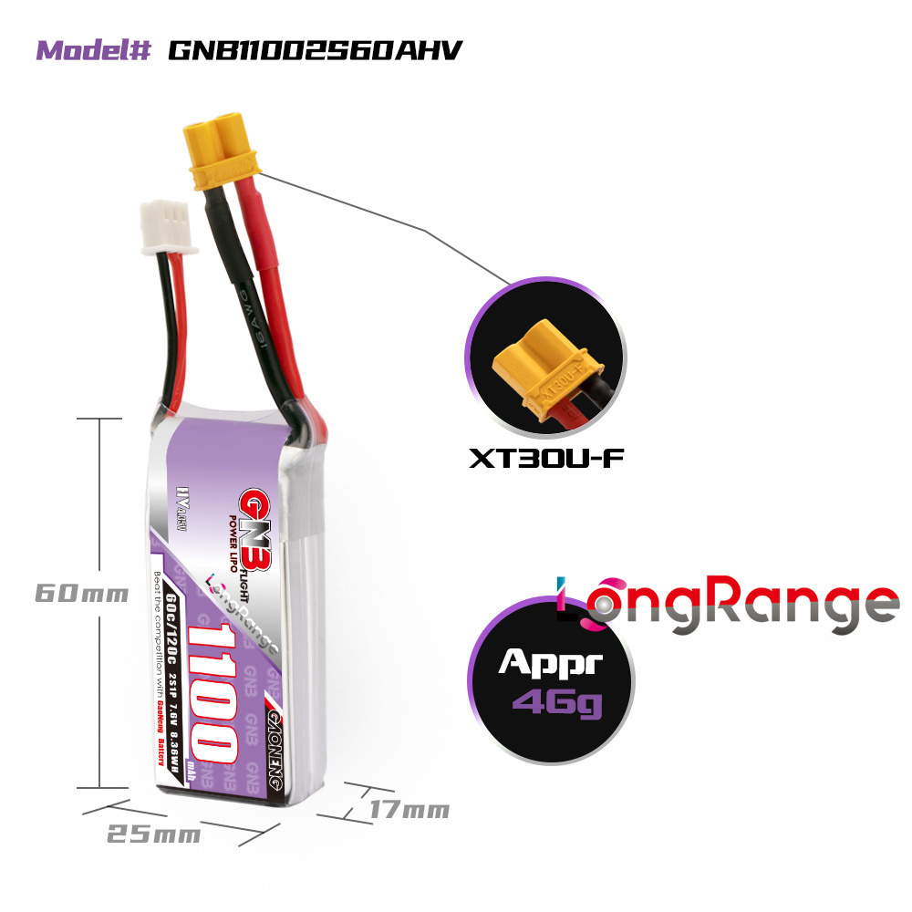 GNB 1100mAh 2S 3S 4S 6S 60C/12 - Drone Racing Battery review and price