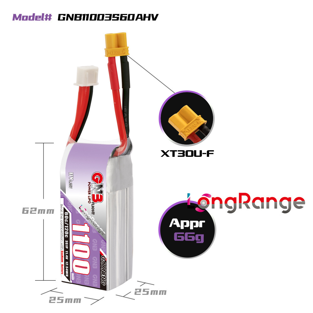 GNB 1100mAh 2S 3S 4S 6S 60C/12 - Drone Racing Battery review and price